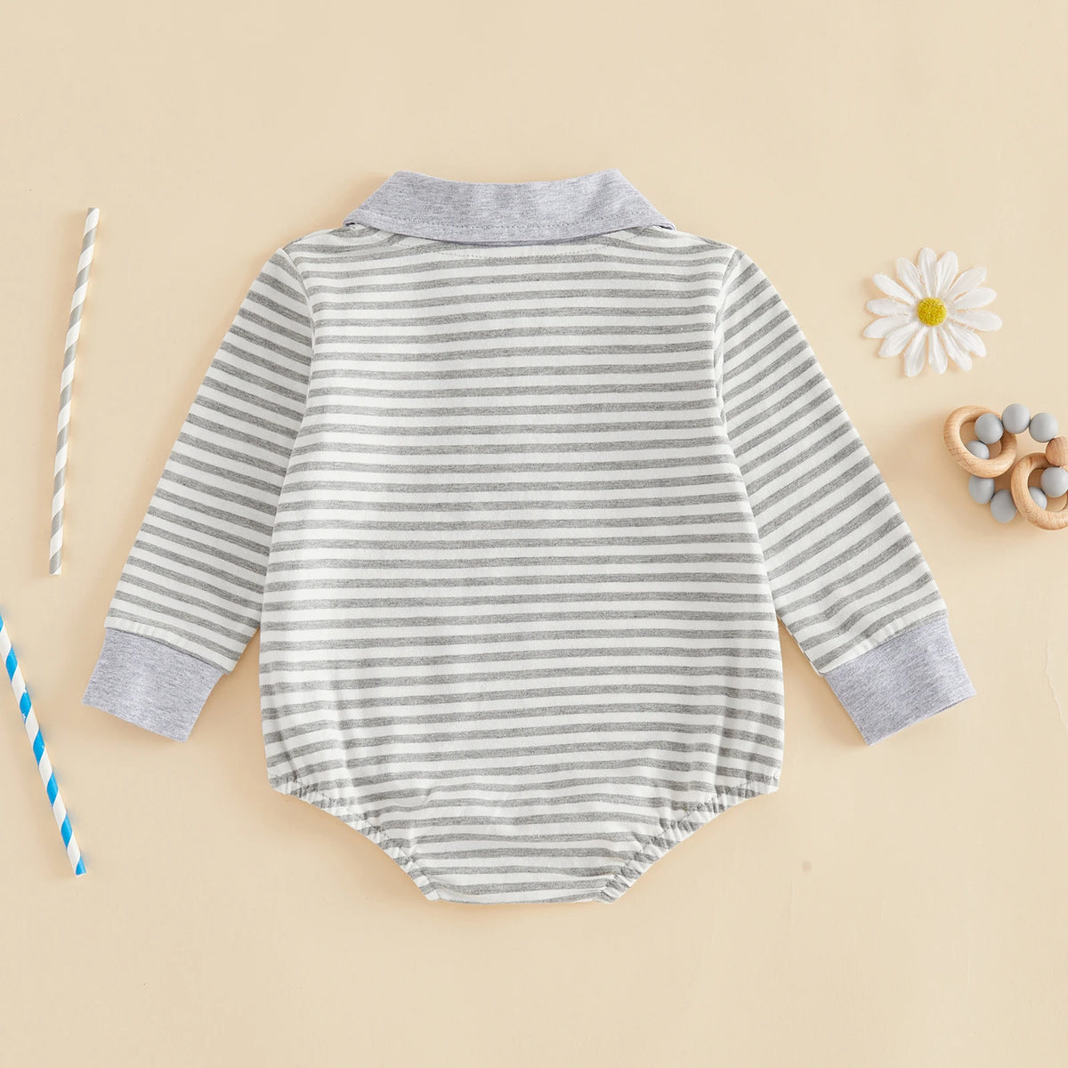 Samuel Stripe Long Sleeve Collared Onesie - Earth