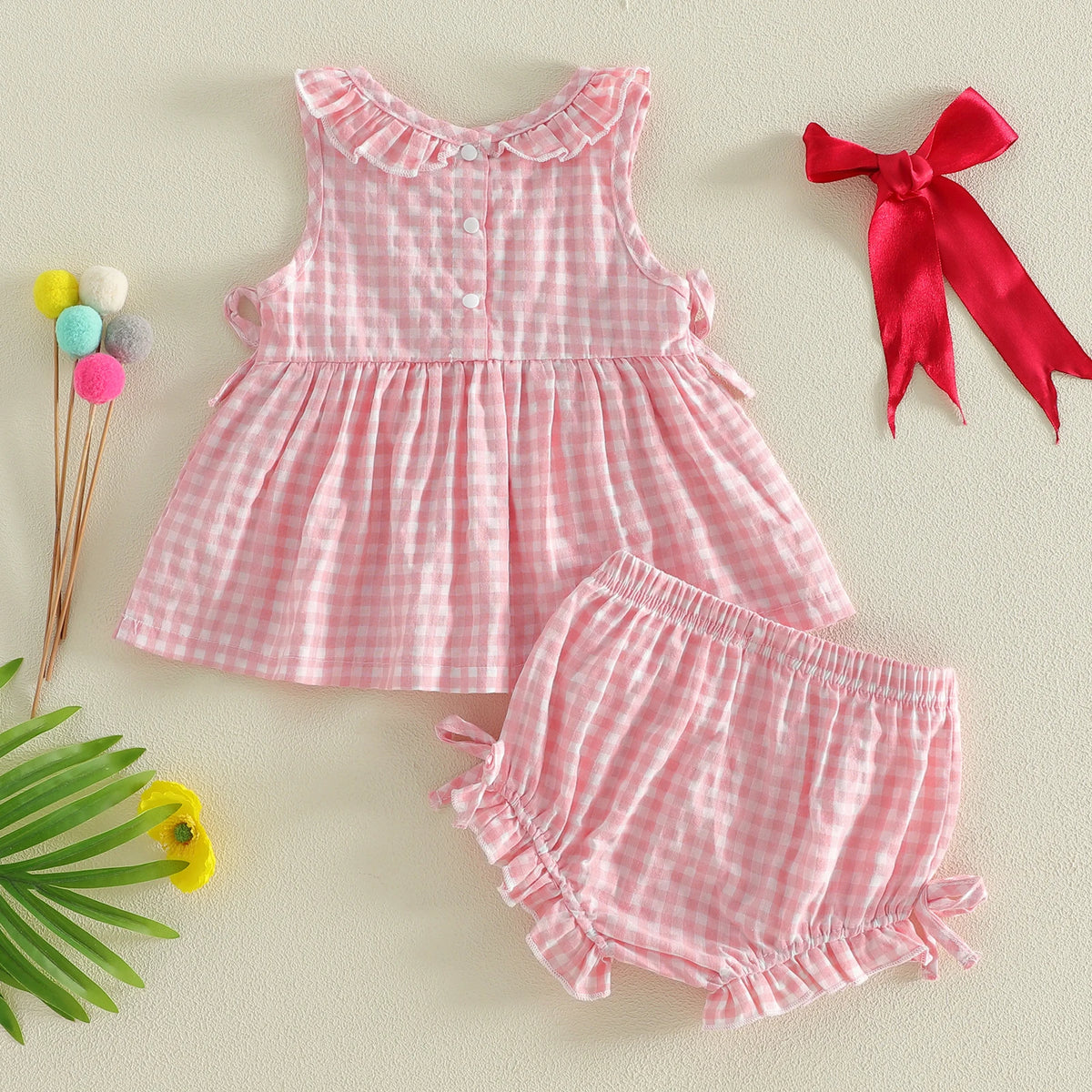 Georgia Gingham Baby Doll Set - Red