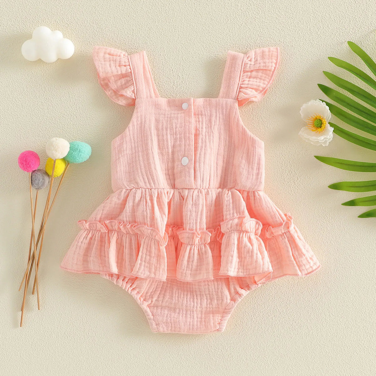 Nevah Bow & Flutter Romper - Peach