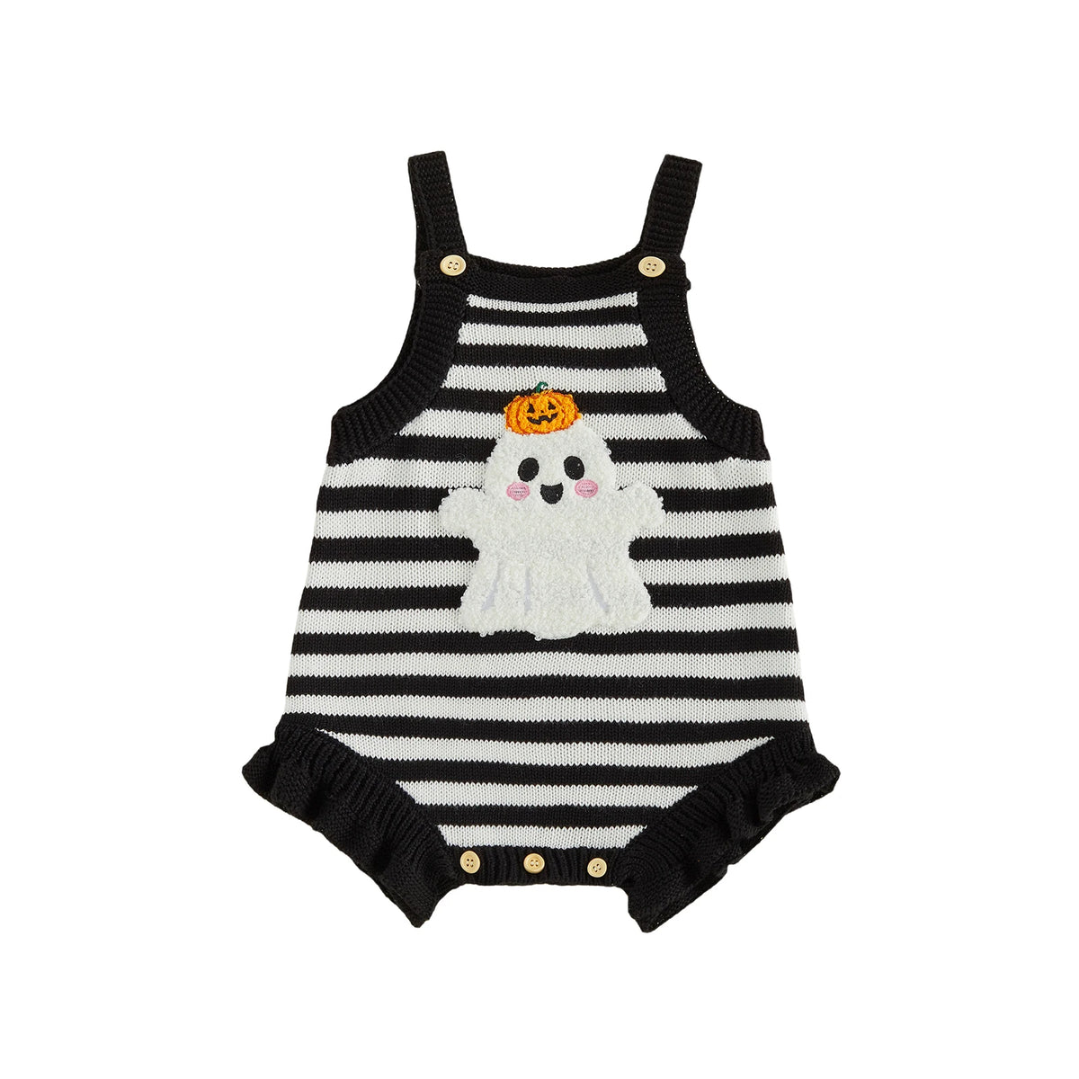 Ghost Embroidered Knit Halloween Romper