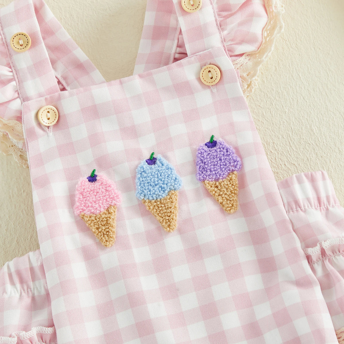 Ice Cream Sundae Gingham Romper