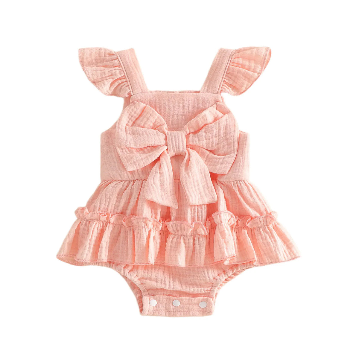 Nevah Bow & Flutter Romper - Peach