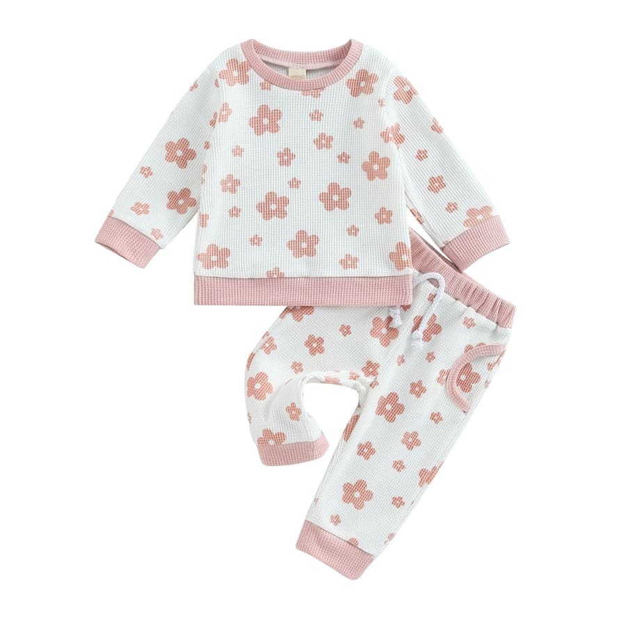 Abigail Floral Print Waffle Tracksuit - Pink - 18-24 Months
