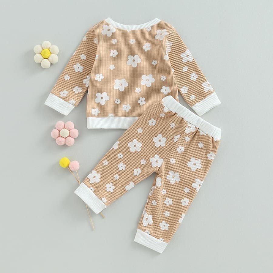 Abigail Floral Print Waffle Tracksuit - Pink