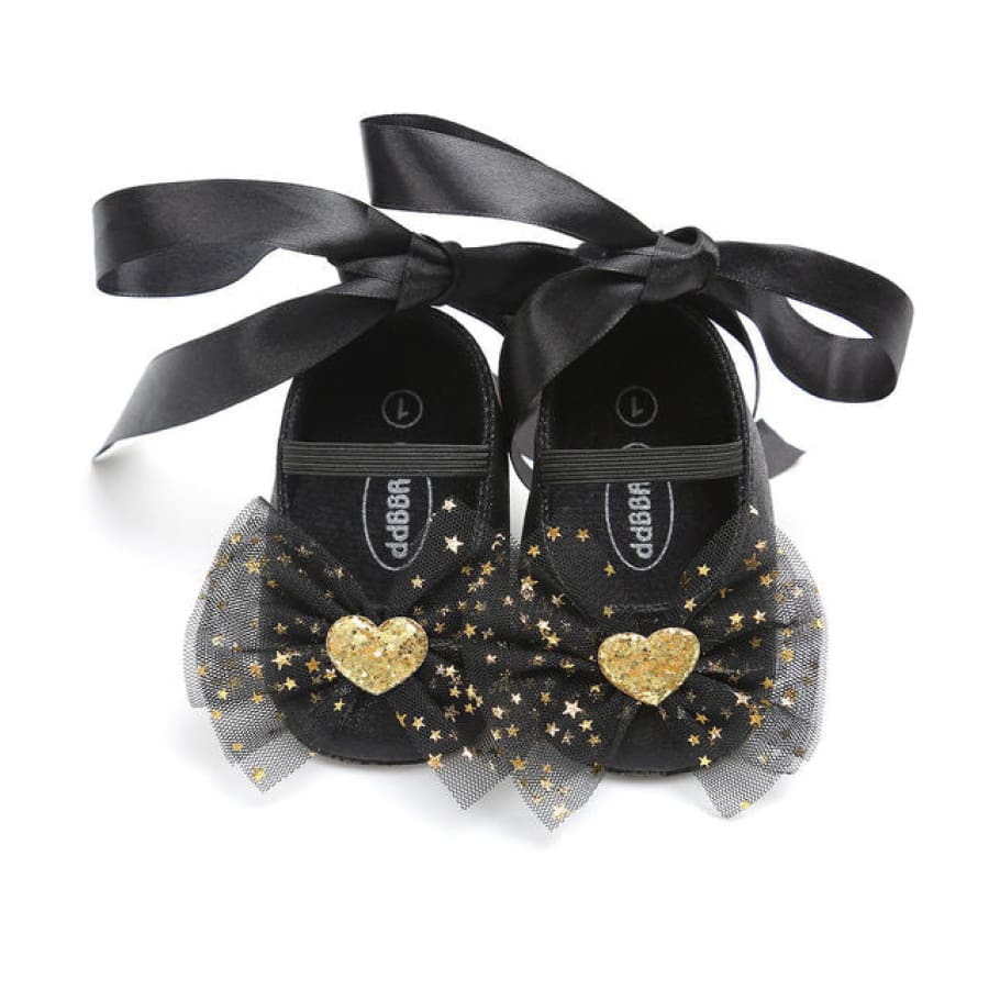 Anaise Flutters & Hearts Ballet Flat - Black - 6-12 Months - shoes shoes