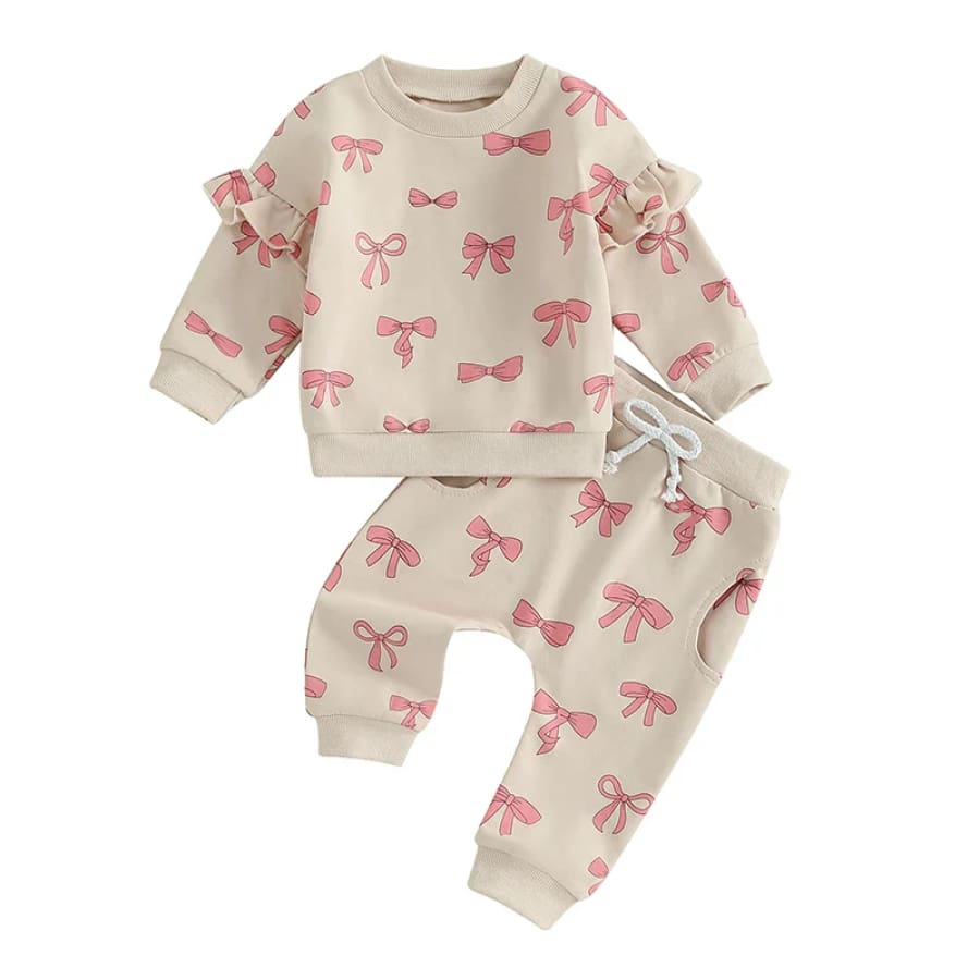 Annabelle Bow Trackie Set - Natural - 0-6 Months