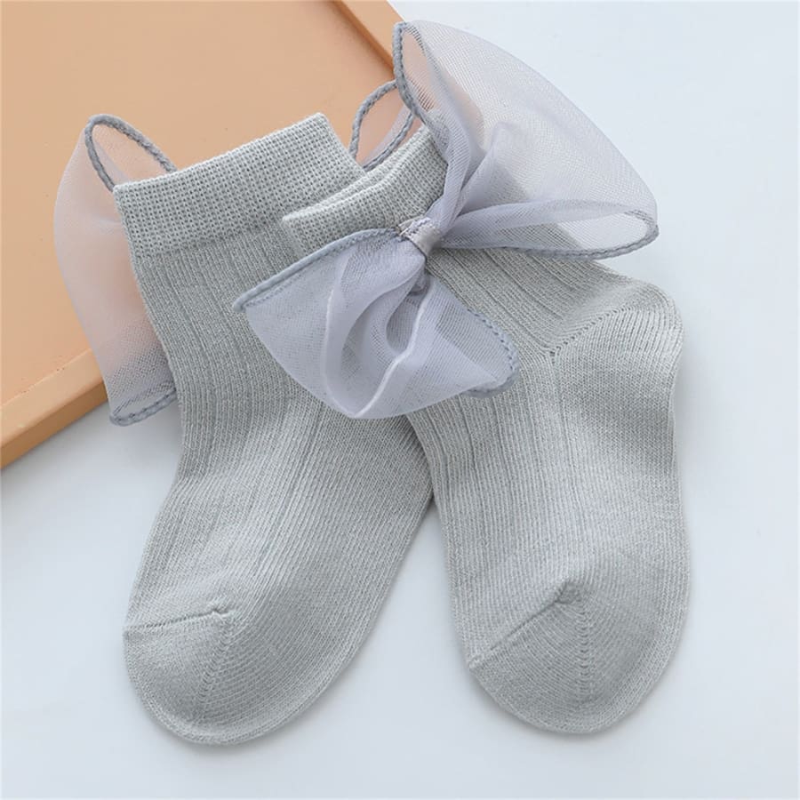 Annalise Bow Ankle Socks - Grey - 0-6 Months