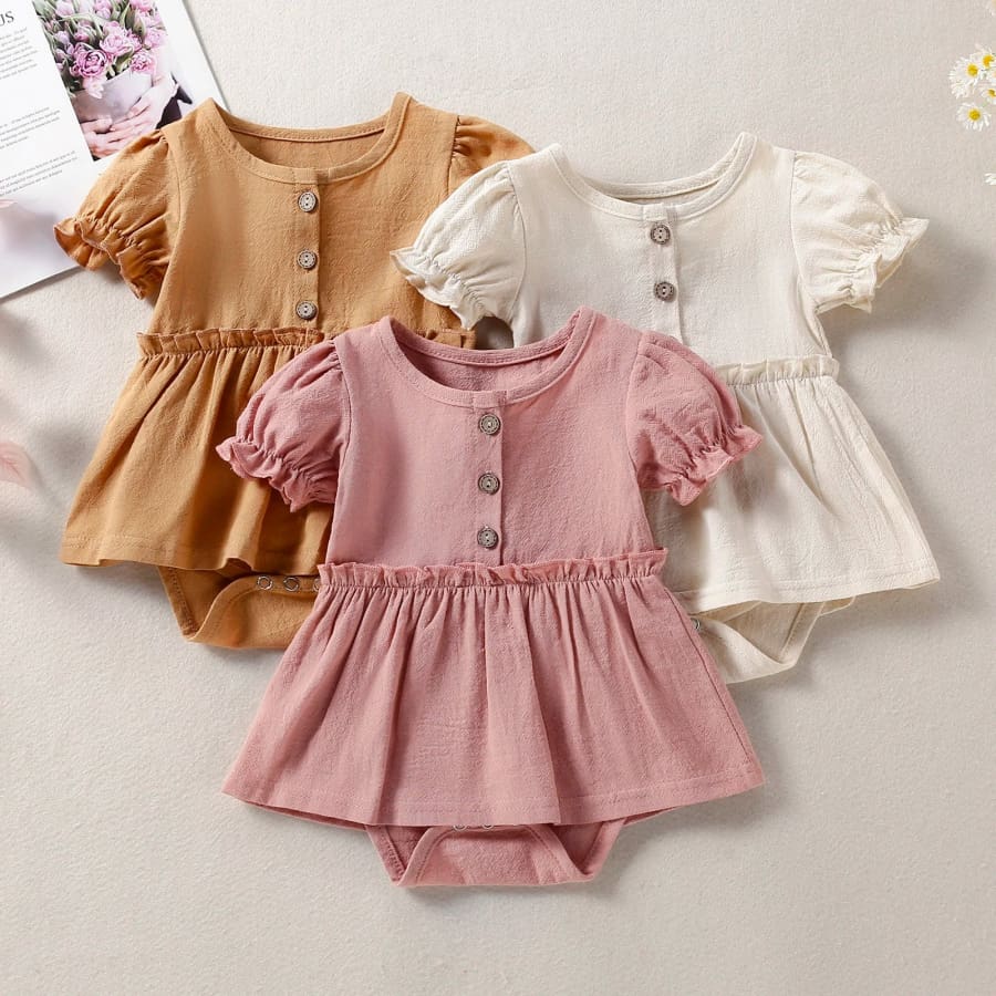 Annie Skirted Romper - Pink - 0-3 Months