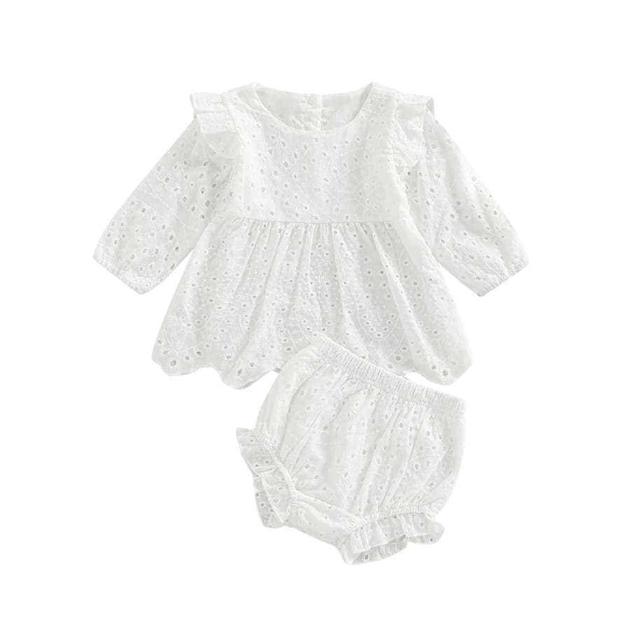 Arabella Broderie Baby Doll Bloomer Set - Snow - 0-3 Months