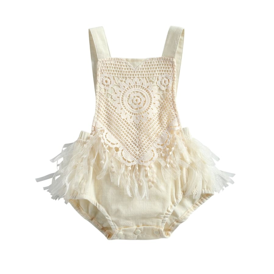 Aria Crochet Lace Up Romper - 0-6 Months - Rompers Rompers
