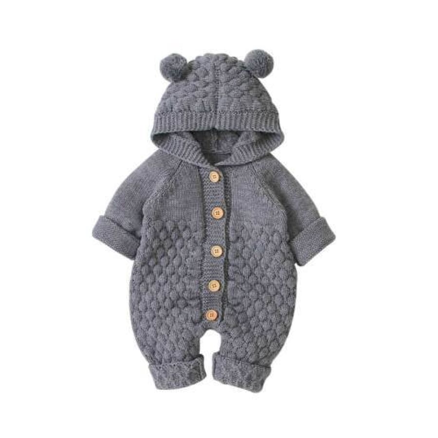 Baby Bear Hooded Knit Jumpsuit - Grey / 12-18 Months - Jumpsuit