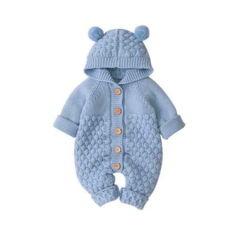 Baby Bear Hooded Knit Jumpsuit - Blue / 12-18 Months - Jumpsuit