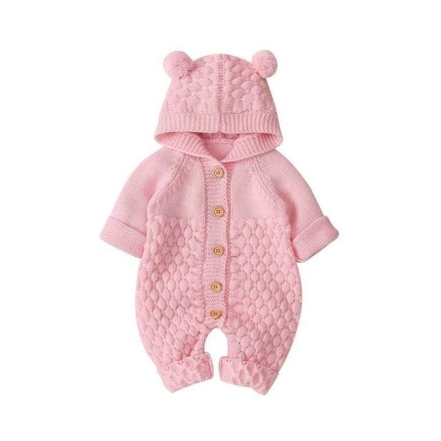 Baby Bear Hooded Knit Jumpsuit - Pink / 12-18 Months - Jumpsuit