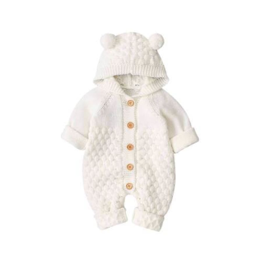 Baby Bear Hooded Knit Jumpsuit - Off White / 12-18 Months - Jumpsuit