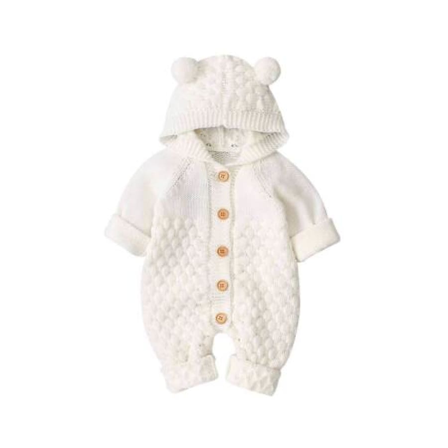 Baby Bear Hooded Knit Jumpsuit - Off White - 3-6 Months