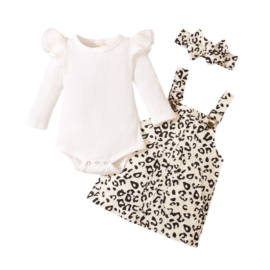 Barbie Leopard Print Overall Dress Set - Snow - 0-6 Months