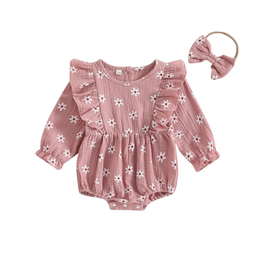 Belinda Floral Flutter Onesie - Blush - 0-3 Months