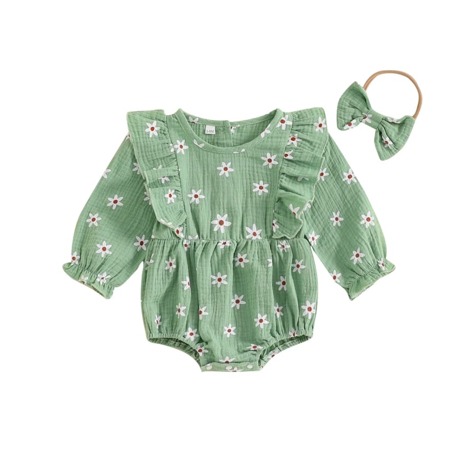 Belinda Floral Flutter Onesie - Green - 0-3 Months