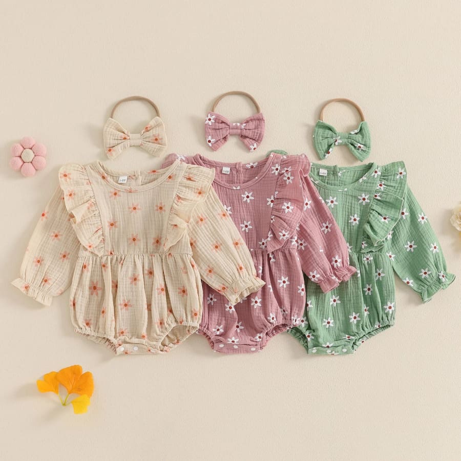 Belinda Floral Flutter Onesie - Green - 0-3 Months