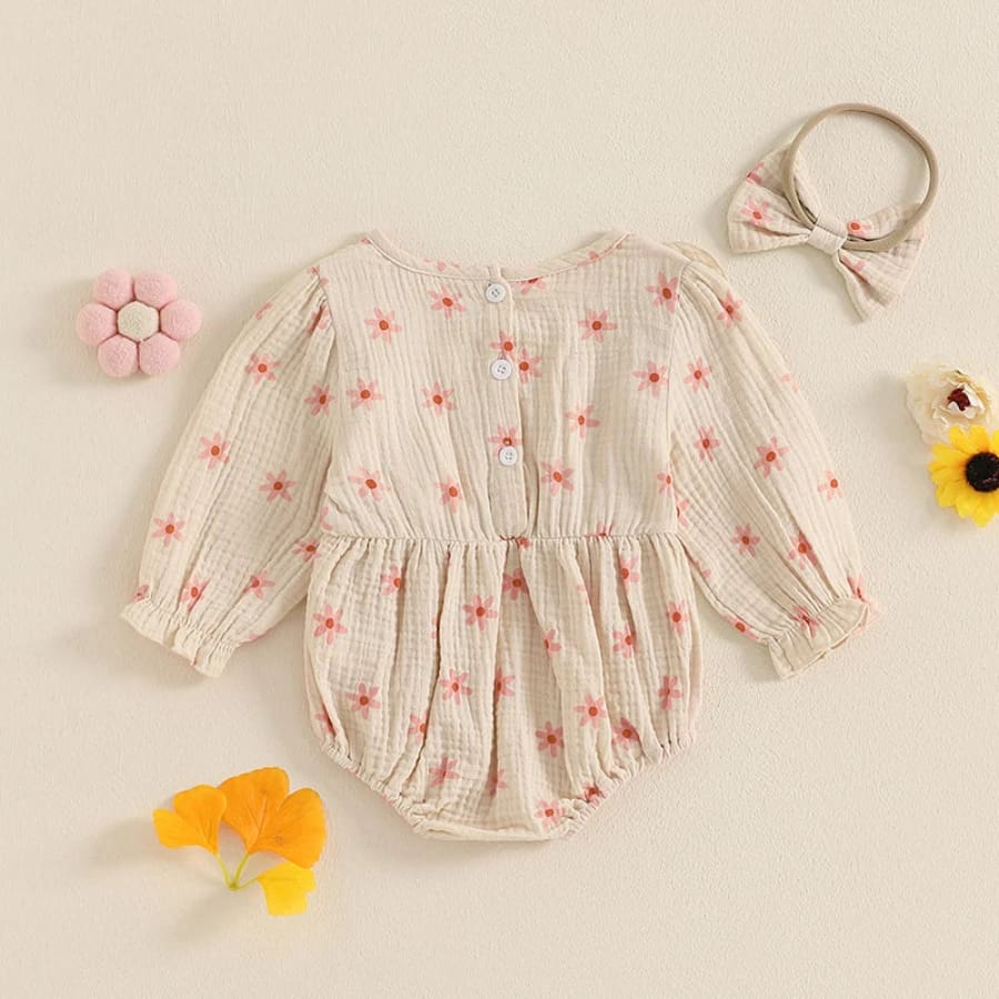 Belinda Floral Flutter Onesie - Natural