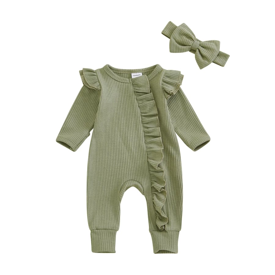 Belinda Ruffle Jumpsuit - Moss - Newborn