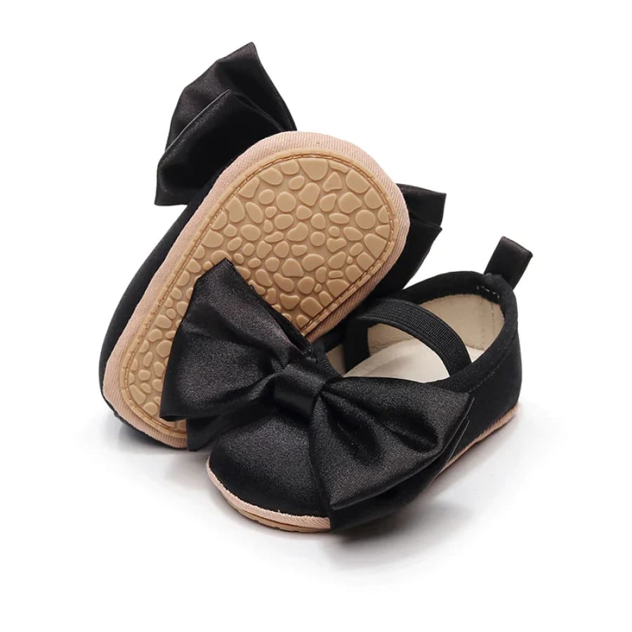 Bella Big Bow Satin Ballet Flats - Night