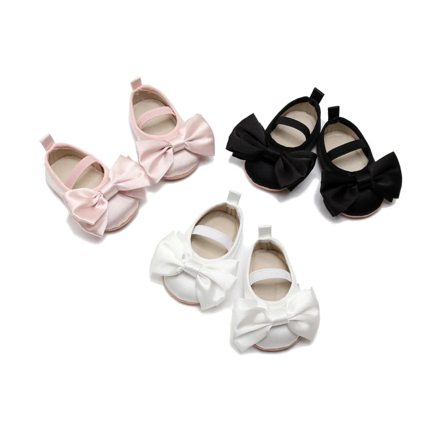 Bella Big Bow Satin Ballet Flats - Night