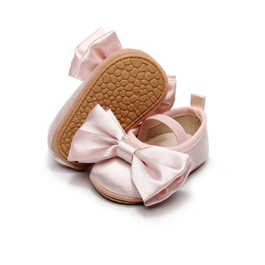 Bella Big Bow Satin Ballet Flats - Pink