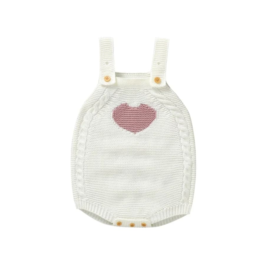 Bella Heart Knit Romper - Snow - 0-3 Months