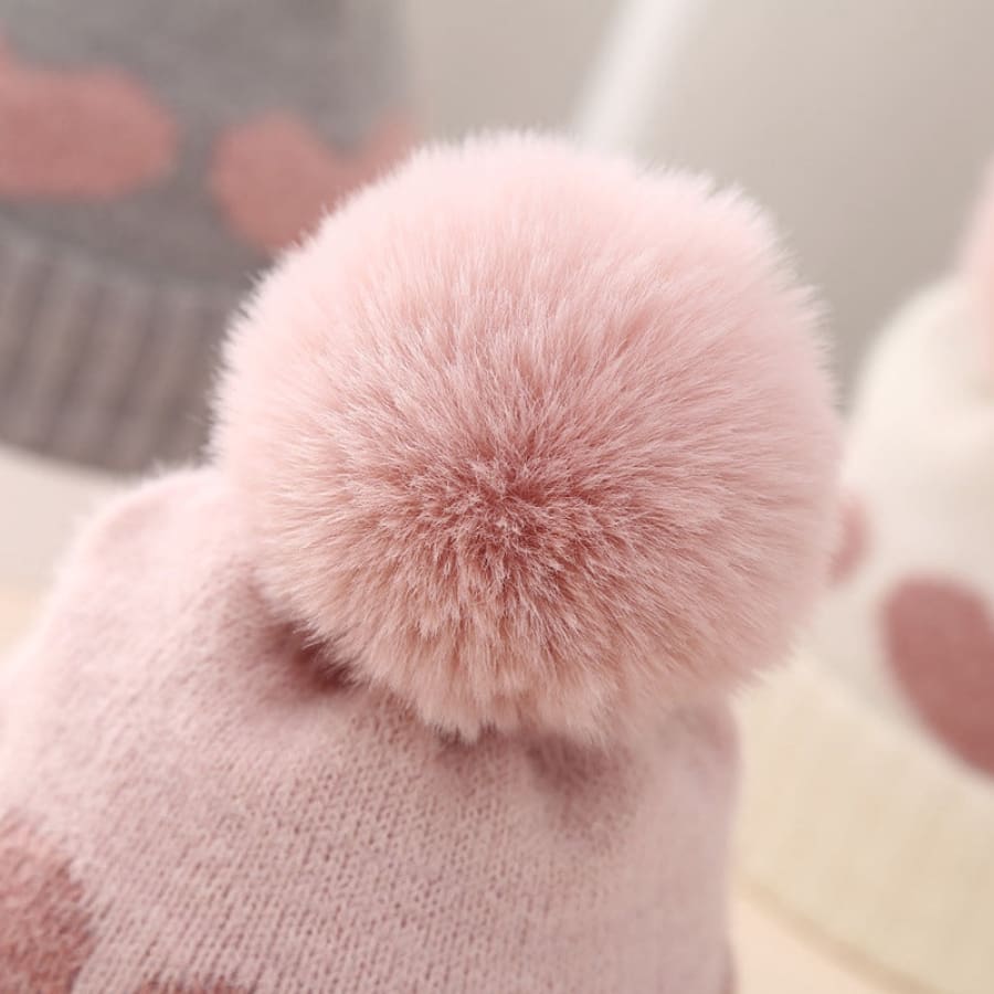 Bella Heart &amp; Pom Pom Beanie - Cream