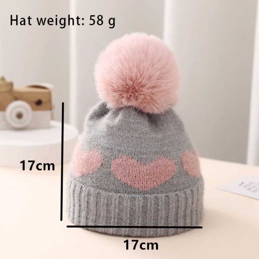 Bella Heart &amp; Pom Pom Beanie - Grey