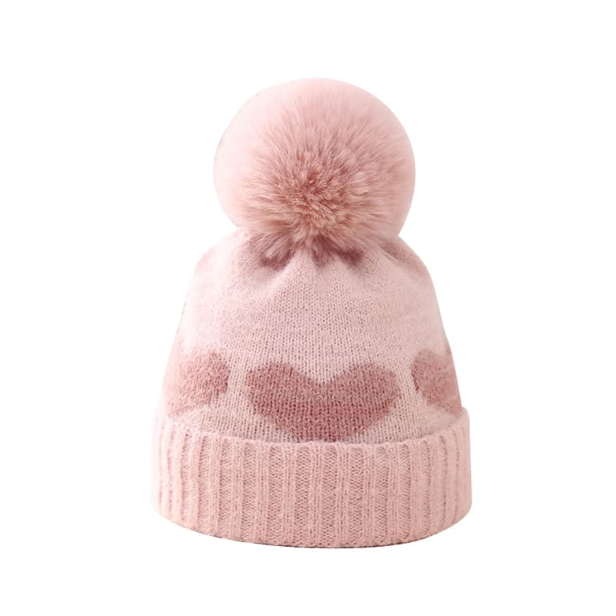 Bella Heart & Pom Pom Beanie - Pink