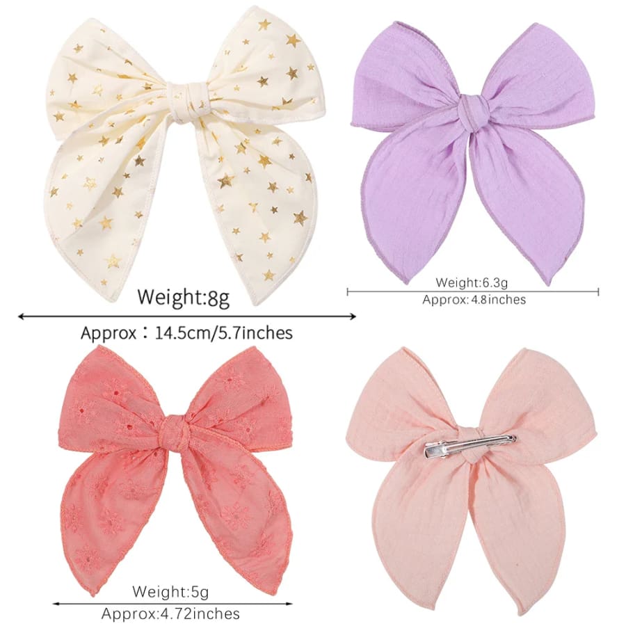 Big Bow Hair Clips - 2 Pack Gold Stars