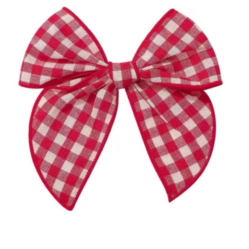Big Bow Hair Clips - 2 Pack Red Gigham