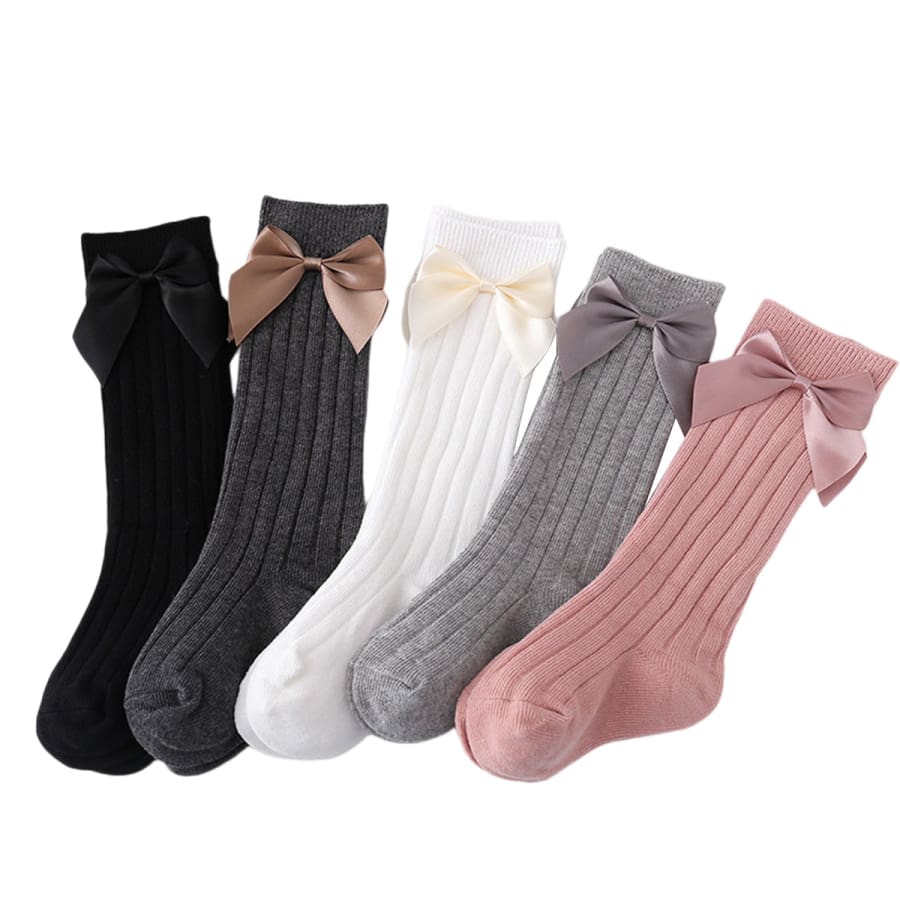 Billie Bow Ribbed Sock - Light Grey