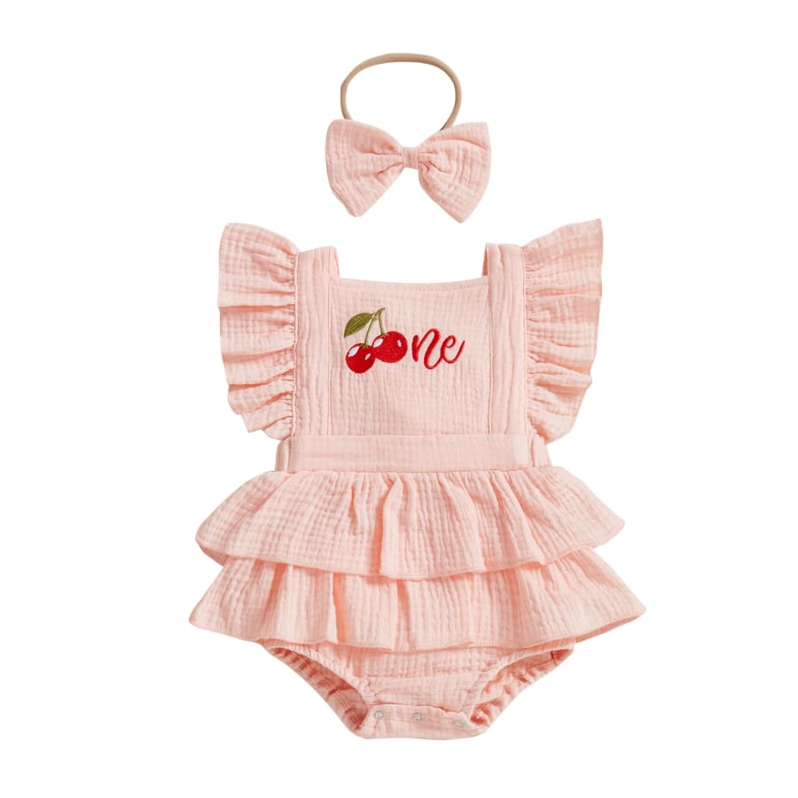 Birthday ’One’ Cherry Ruffle Romper - 6-12 Months