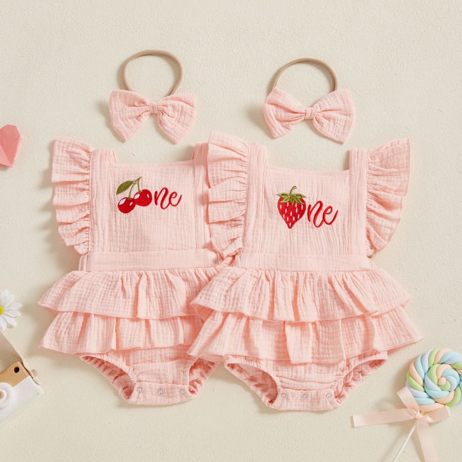 Birthday ’One’ Cherry Ruffle Romper - 6-12 Months