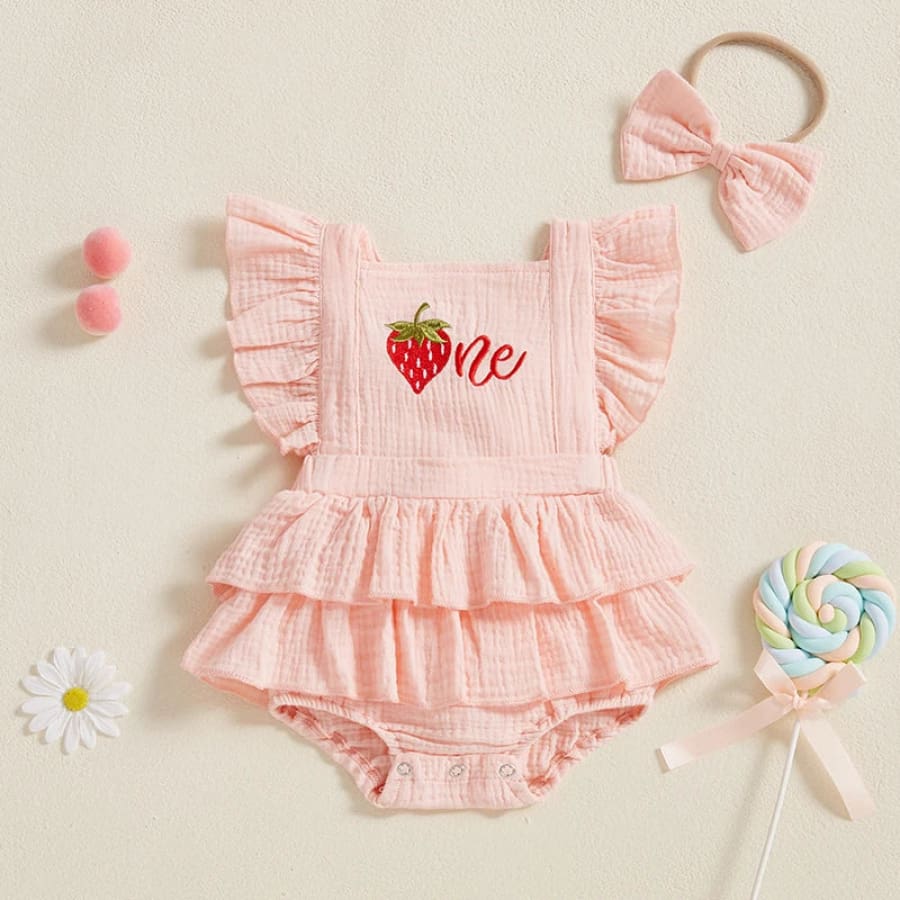 Birthday ’One’ Cherry Ruffle Romper