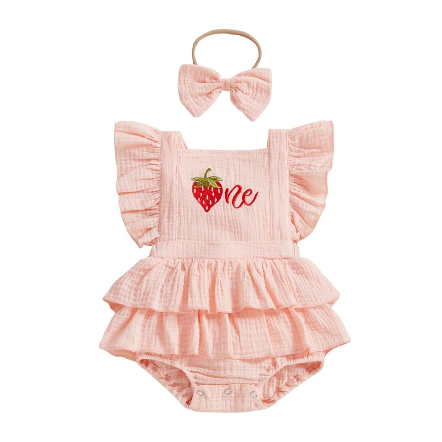 Birthday ’One’ Cherry Ruffle Romper