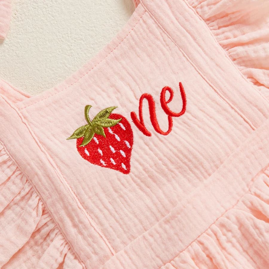 Birthday ’One’ Strawberry Ruffle Romper