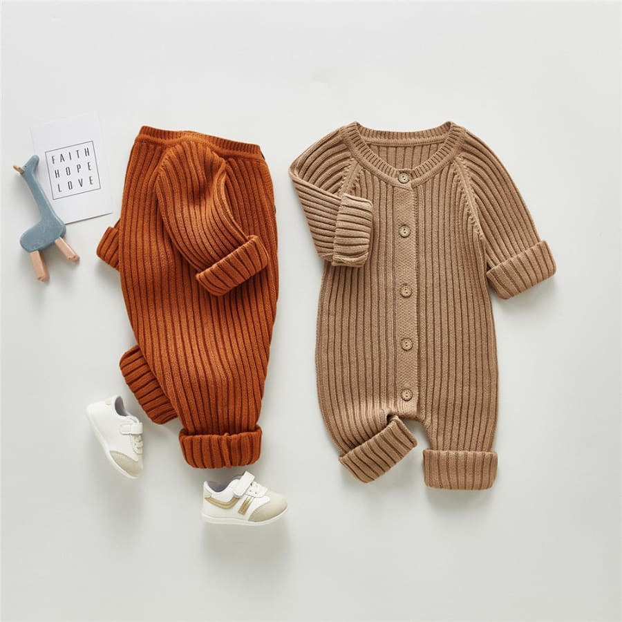 Blair Ribbed Knit Button Up Jumpsuit - Chocolate