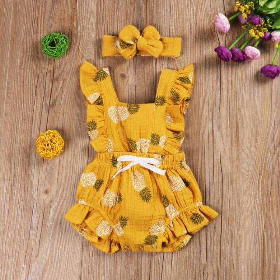 Bonnie Flutter Romper - Yellow Pineapples - rompers rompers