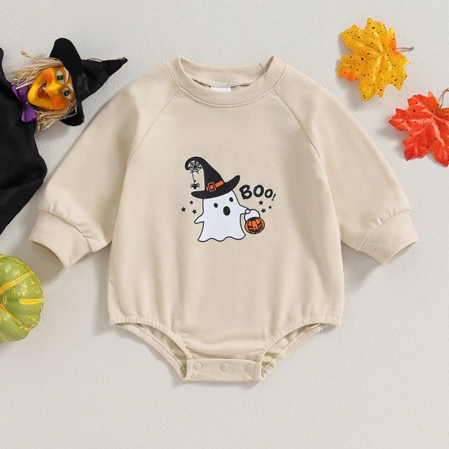 Boo Halloween Long Sleeve Onesie Natural