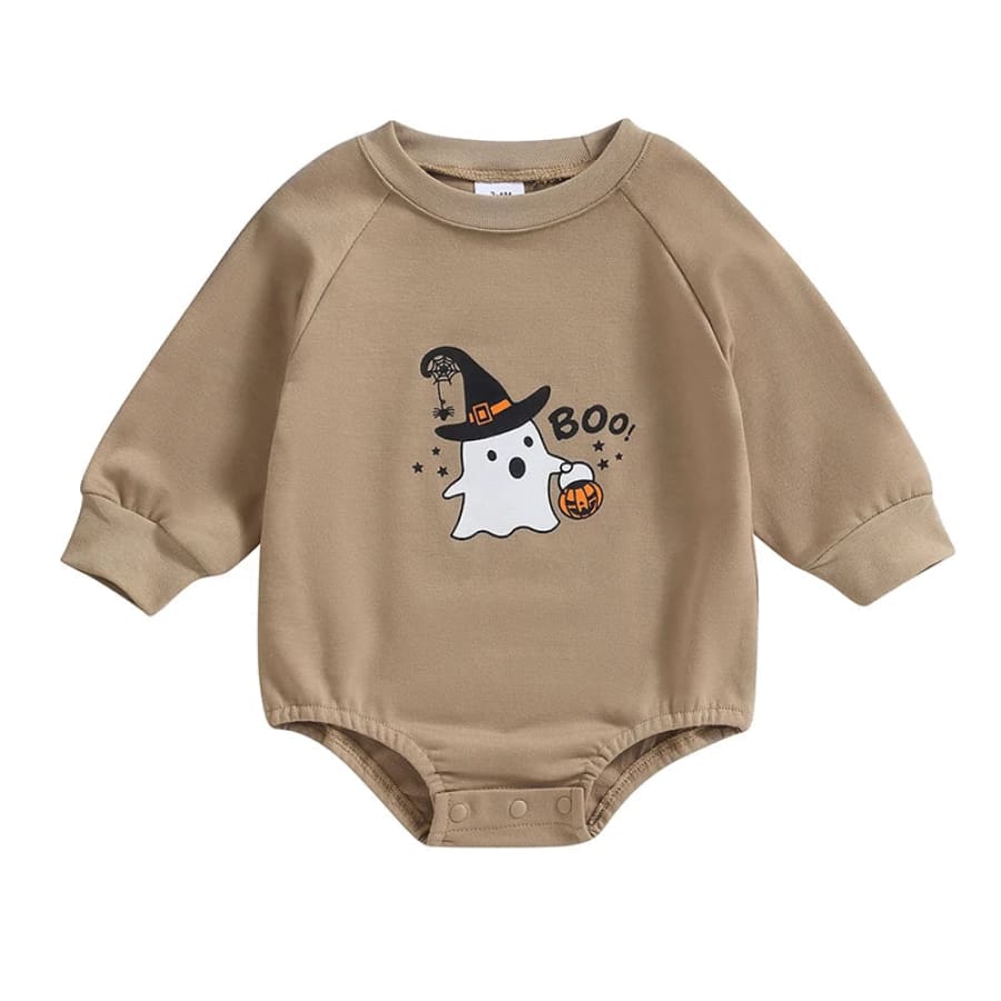 Boo Halloween Long Sleeve Onesie Taupe 3 Months