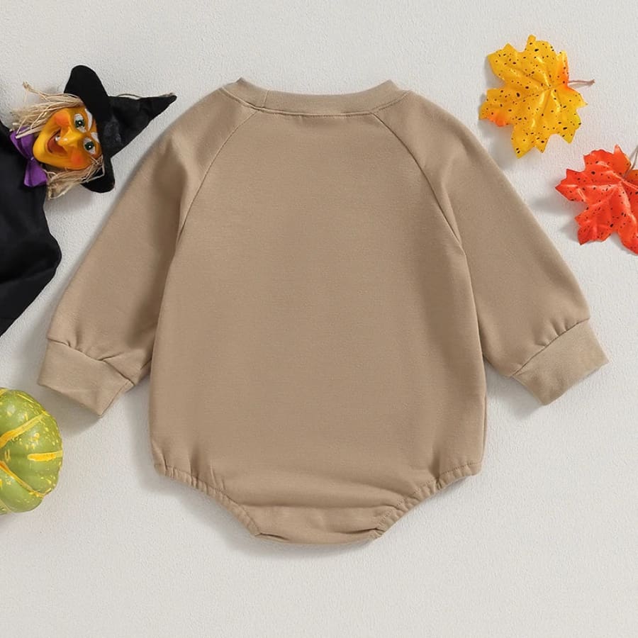 Boo Halloween Long Sleeve Onesie Taupe