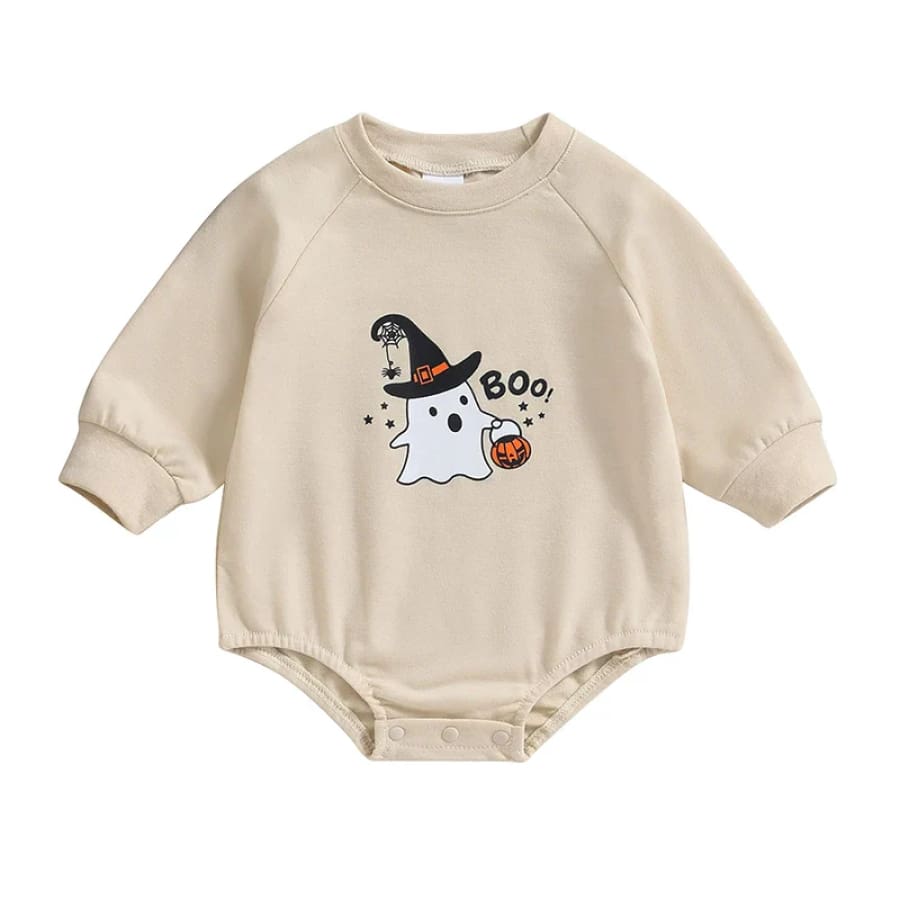Boo Halloween Long Sleeve Onesie Taupe 3 Months