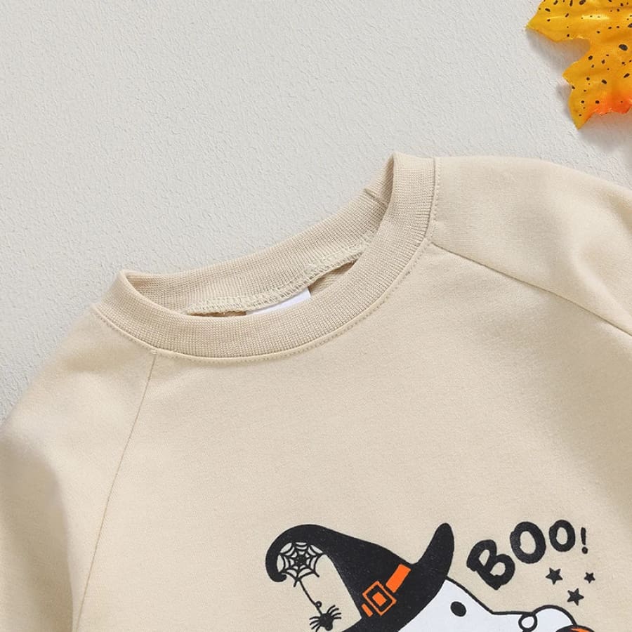 Boo Halloween Long Sleeve Onesie Taupe