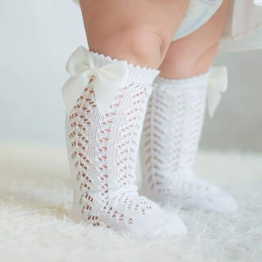 Bow Lace Look Knee High Socks - White / 1 to 3 Years - Socks Socks