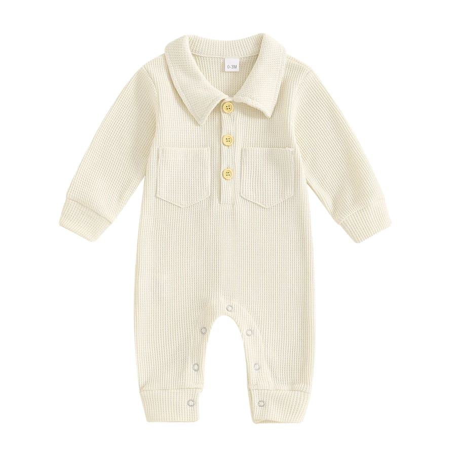 Braxton Collared Ribbed Jumpsuit - Cream - 0-3 Months