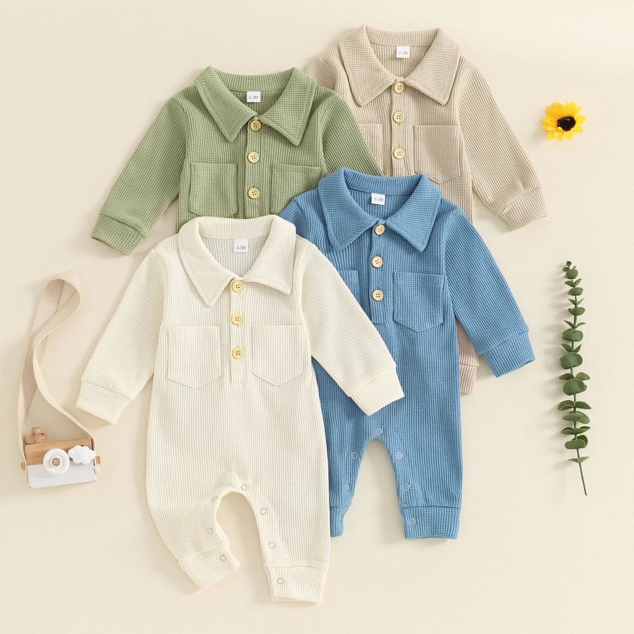 Braxton Collared Ribbed Jumpsuit - Natural - 0-3 Months